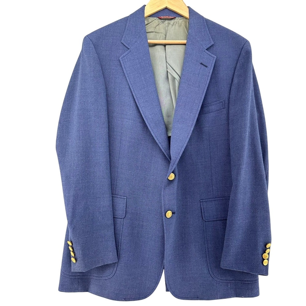 Vintage Cricketeer Blue Blazer Gold Buttons Sport Coat SZ 42 USA Union‎ Academia